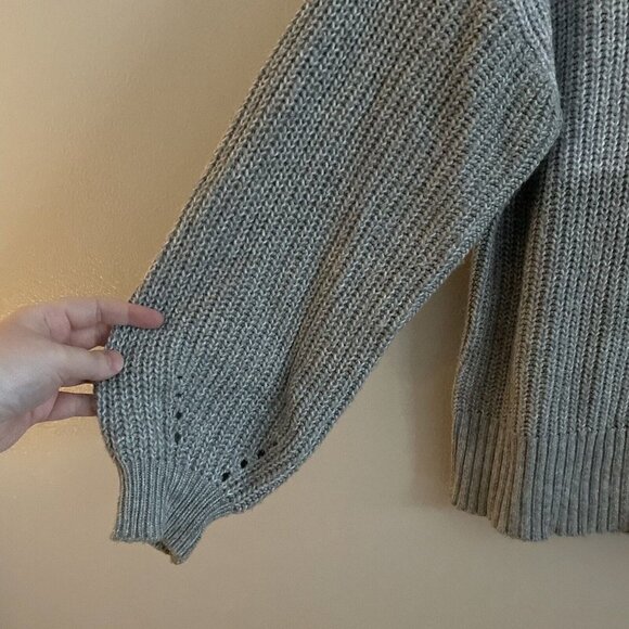 American Eagle Women SZ S 2 Tone Gray Oversized Turtleneck Knit Sweater - Picture 3 of 9